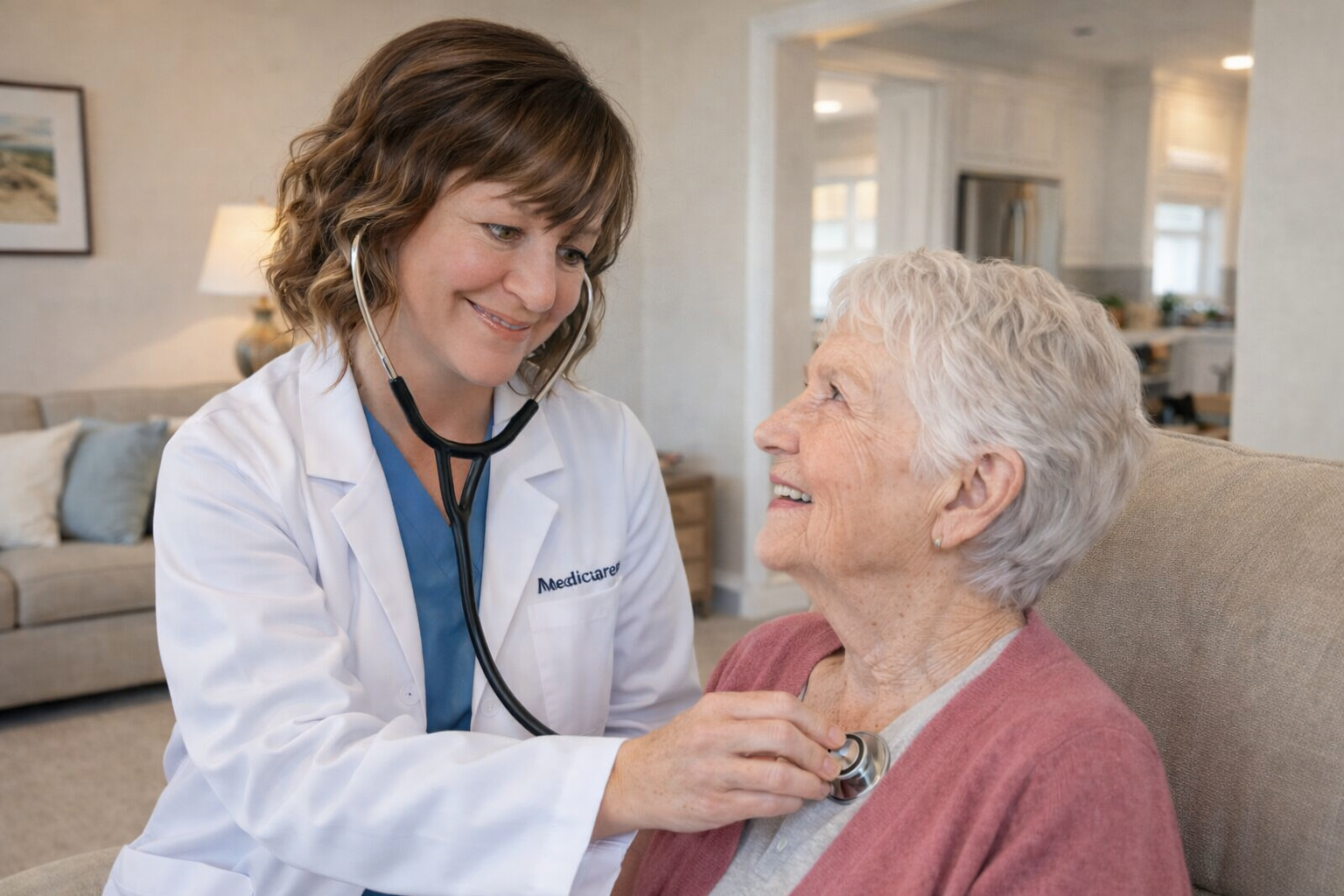 Brenda McIntosh treating an older female patient.