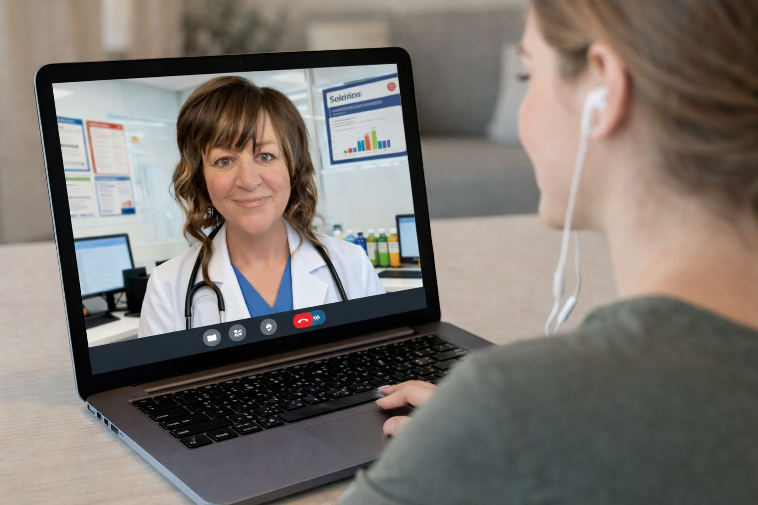 Brenda with a female patient on a telehealth visit.